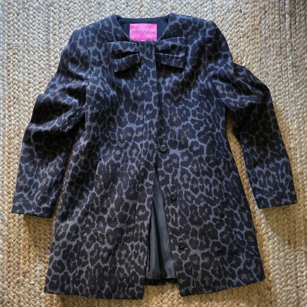Betsey Johnson | Leopard Coat with Bow M - Picture 10 of 11